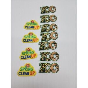 GIRL SCOUTS Lot Of 11 Uniform Patches 7  ZOO 4  SPRING CLEAN UP Colorful Iron On
